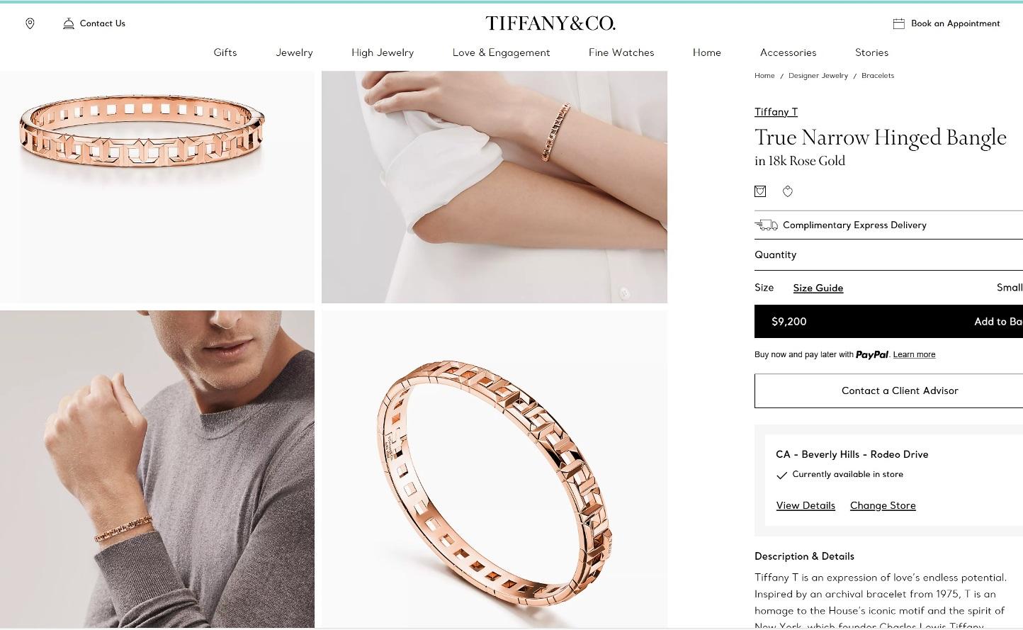 TIFFANY & Co. 18K Rose Gold T True Narrow Hinged Bangle For Sale 3