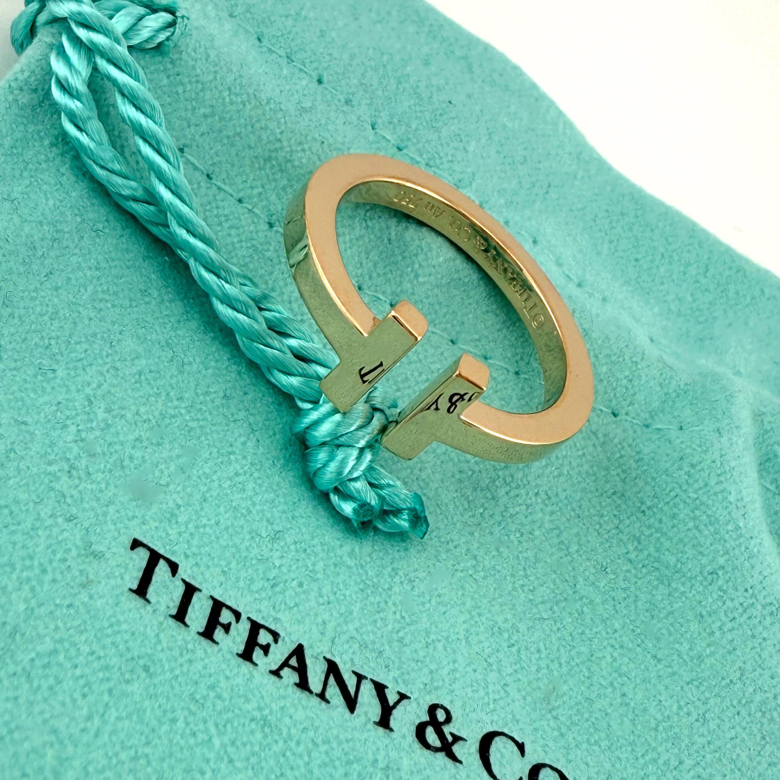Tiffany & Co. Anello quadrato Tiffany T in oro rosa 18 carati misura 9,5 in vendita 3