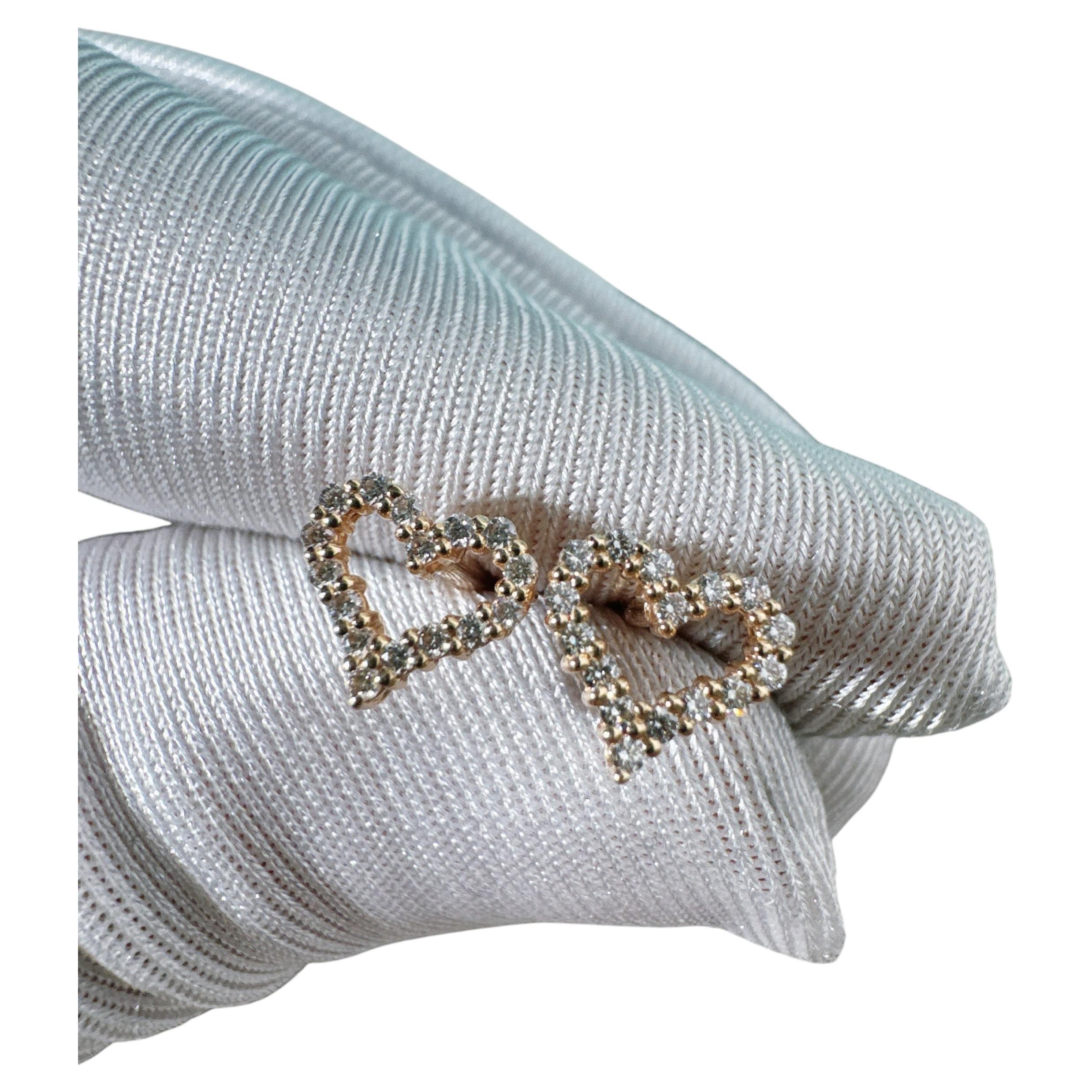 Tiffany & Co. 18K Rose‑Gold Open‑Work Heart Diamond Stud Earrings For Sale