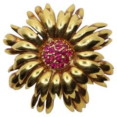 Tiffany & Co. 18K Ruby Flower Brooch
