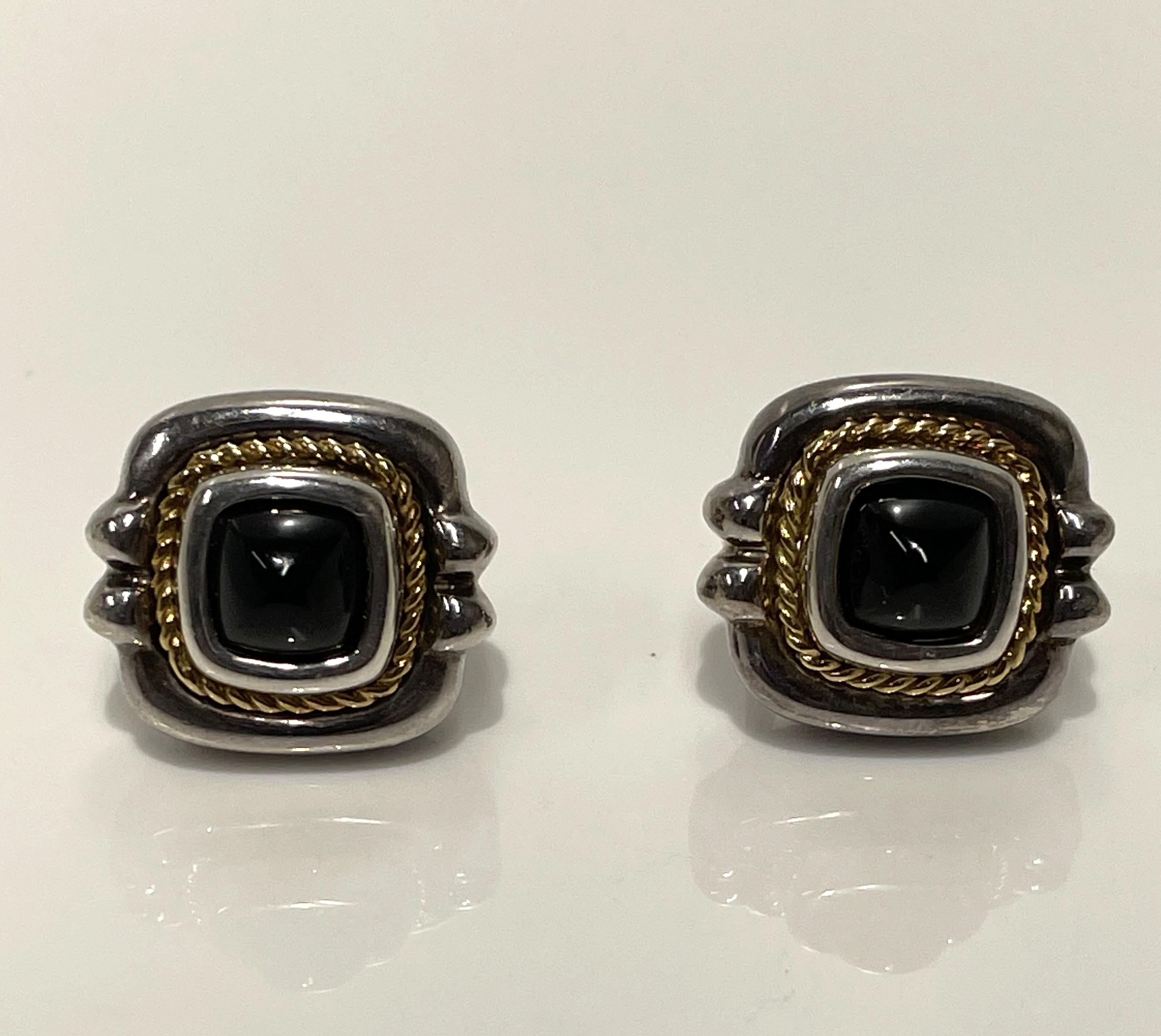 Tiffany & Co. 18K, Sterling Silver Black Onyx Earrings In Good Condition For Sale In Cincinnati, OH