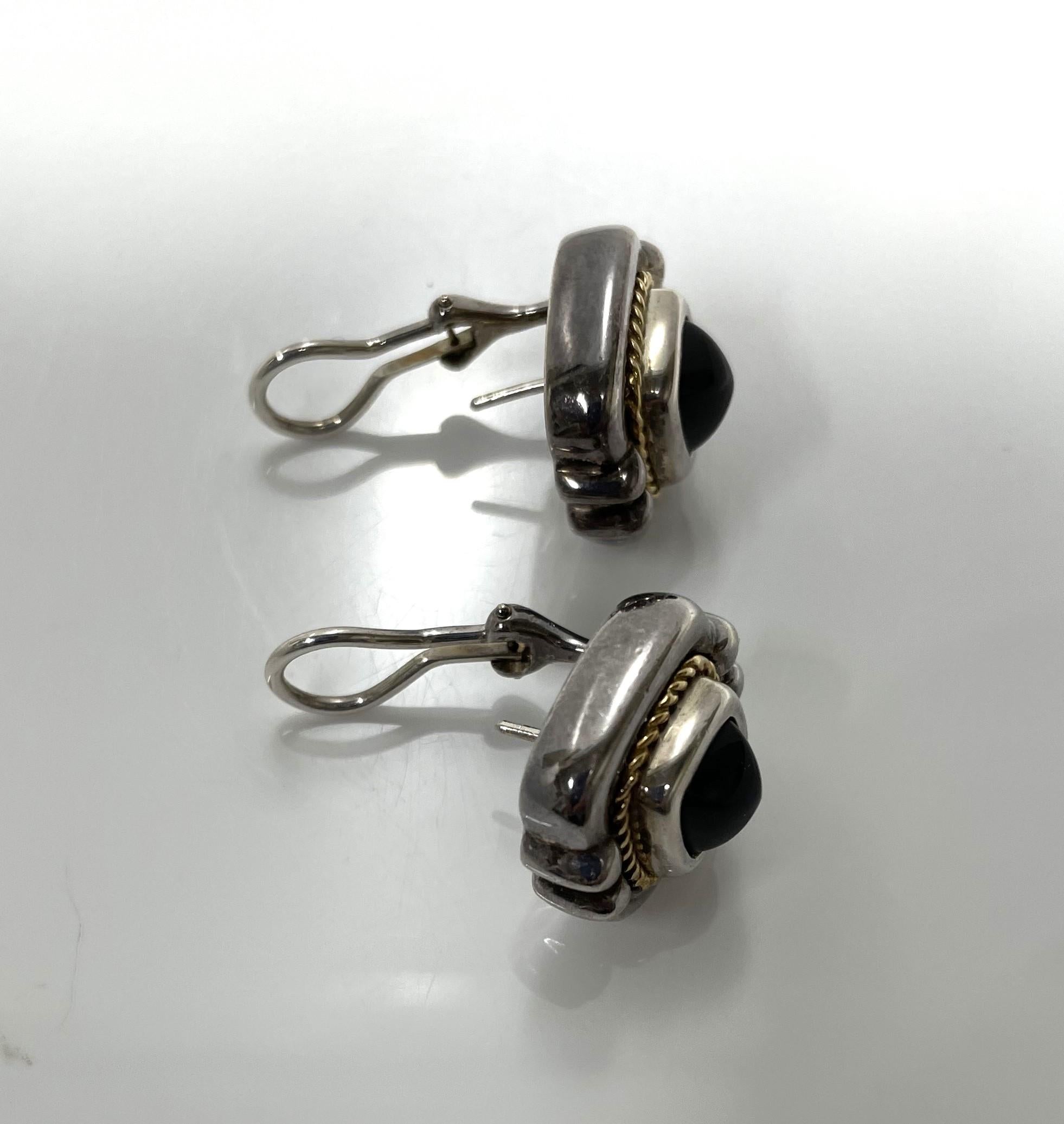 Women's or Men's Tiffany & Co. 18K, Sterling Silver Black Onyx Earrings For Sale