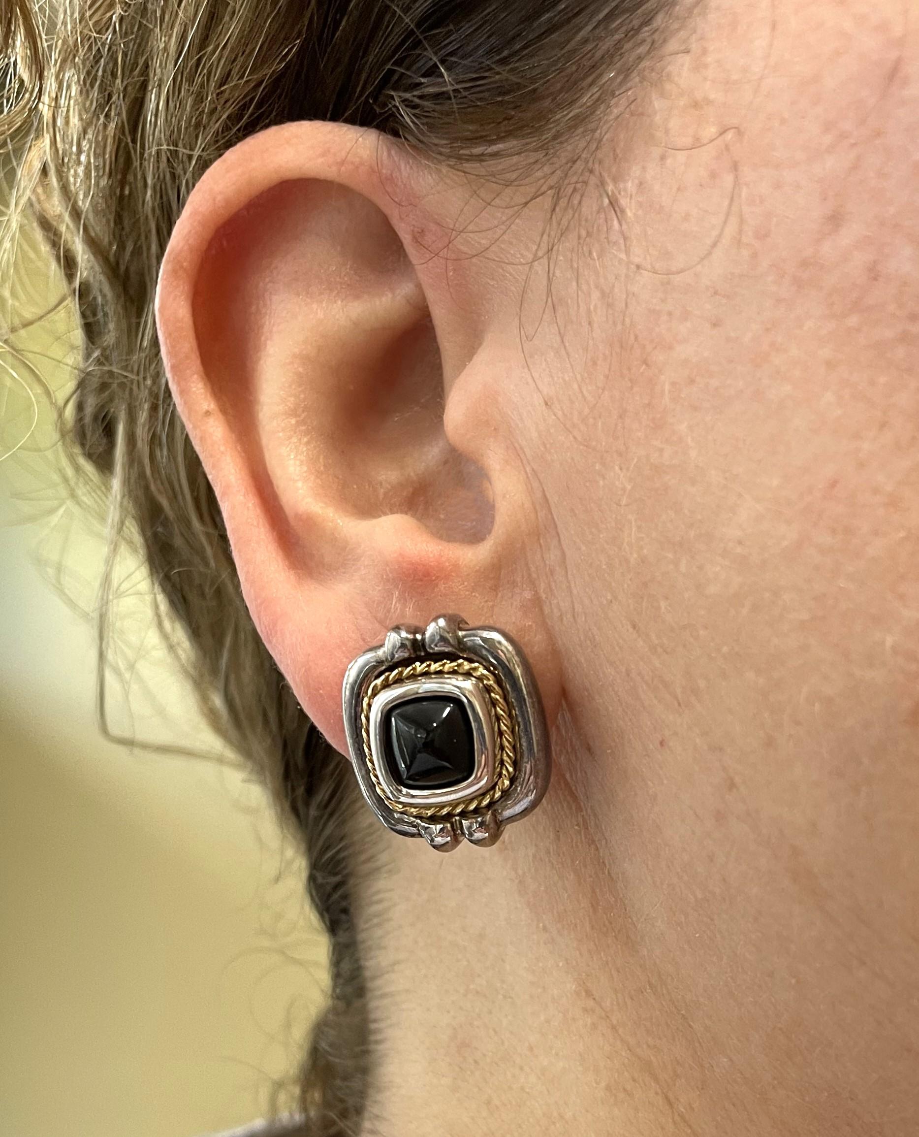 Tiffany & Co. 18K, Sterling Silver Black Onyx Earrings For Sale 2