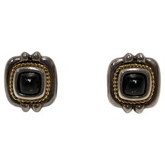 Vintage Tiffany & Co. 18K, Sterling Silver Black Onyx Earrings