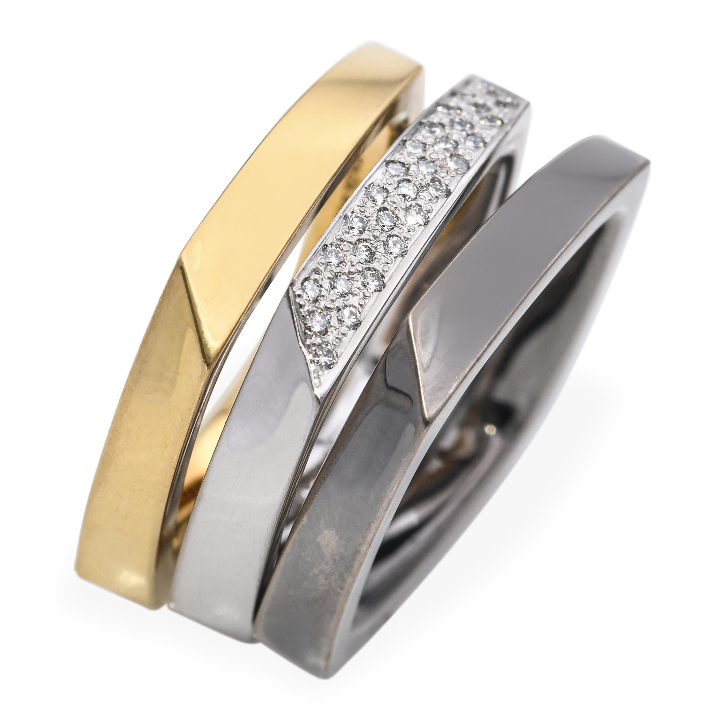 Tiffany & Co. 18k Tri-Tone Frank Gehry Estate Torque Square Three Ring Set (Rundschliff) im Angebot