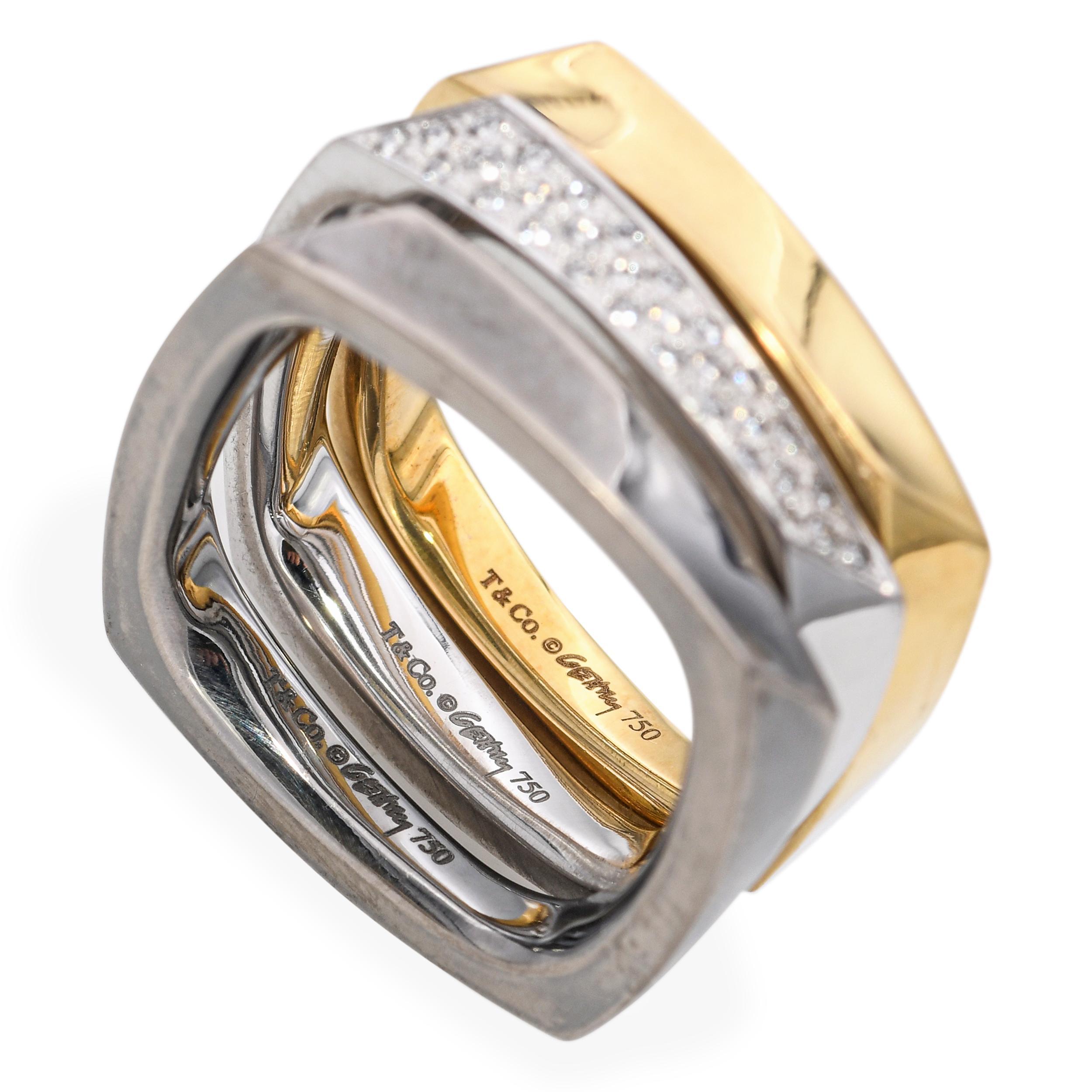 Tiffany & Co. 18k Tri-Tone Frank Gehry Estate Torque Square Three Ring Set im Angebot 2