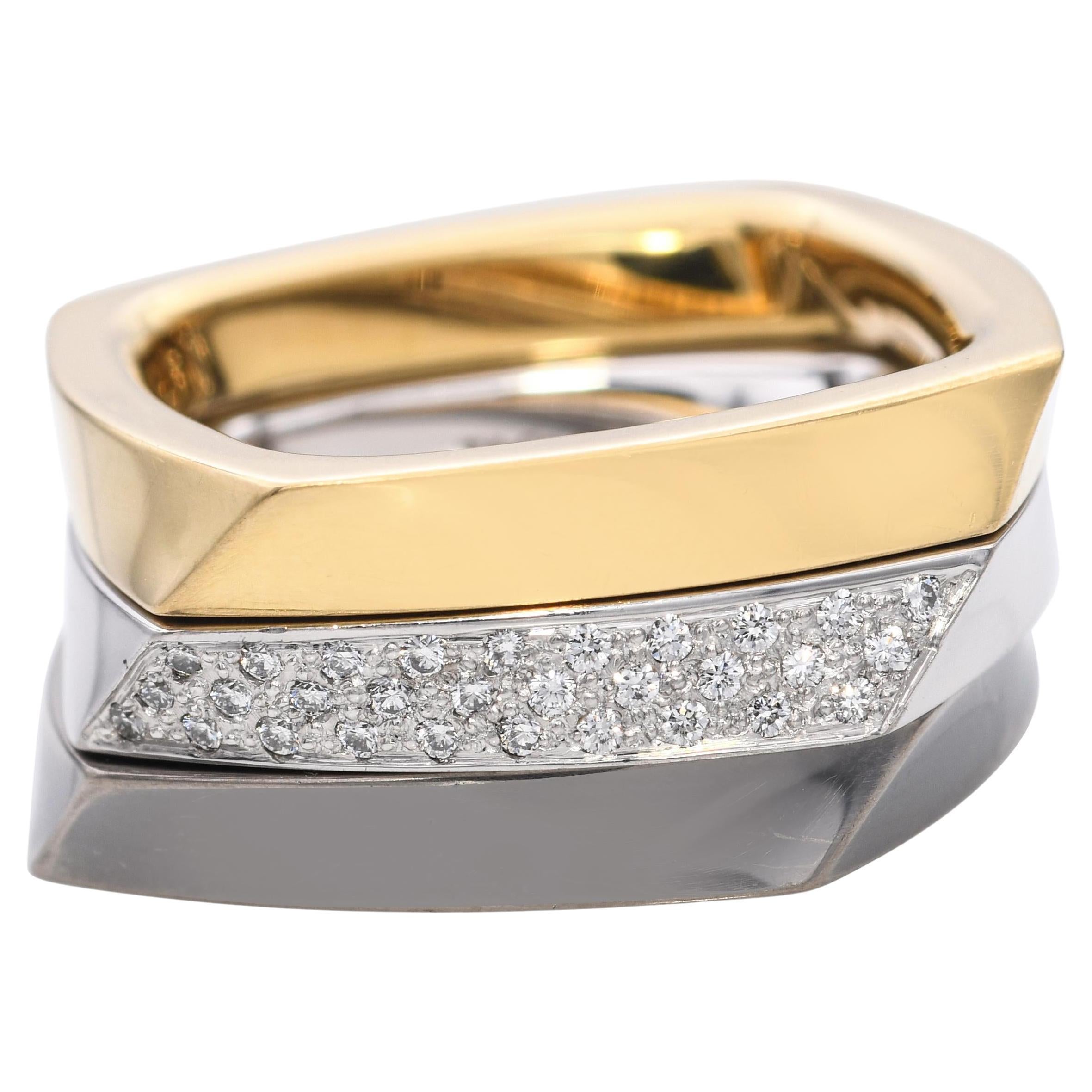 Tiffany & Co. 18k Tri-Tone Frank Gehry Estate Torque Square Three Ring Set im Angebot