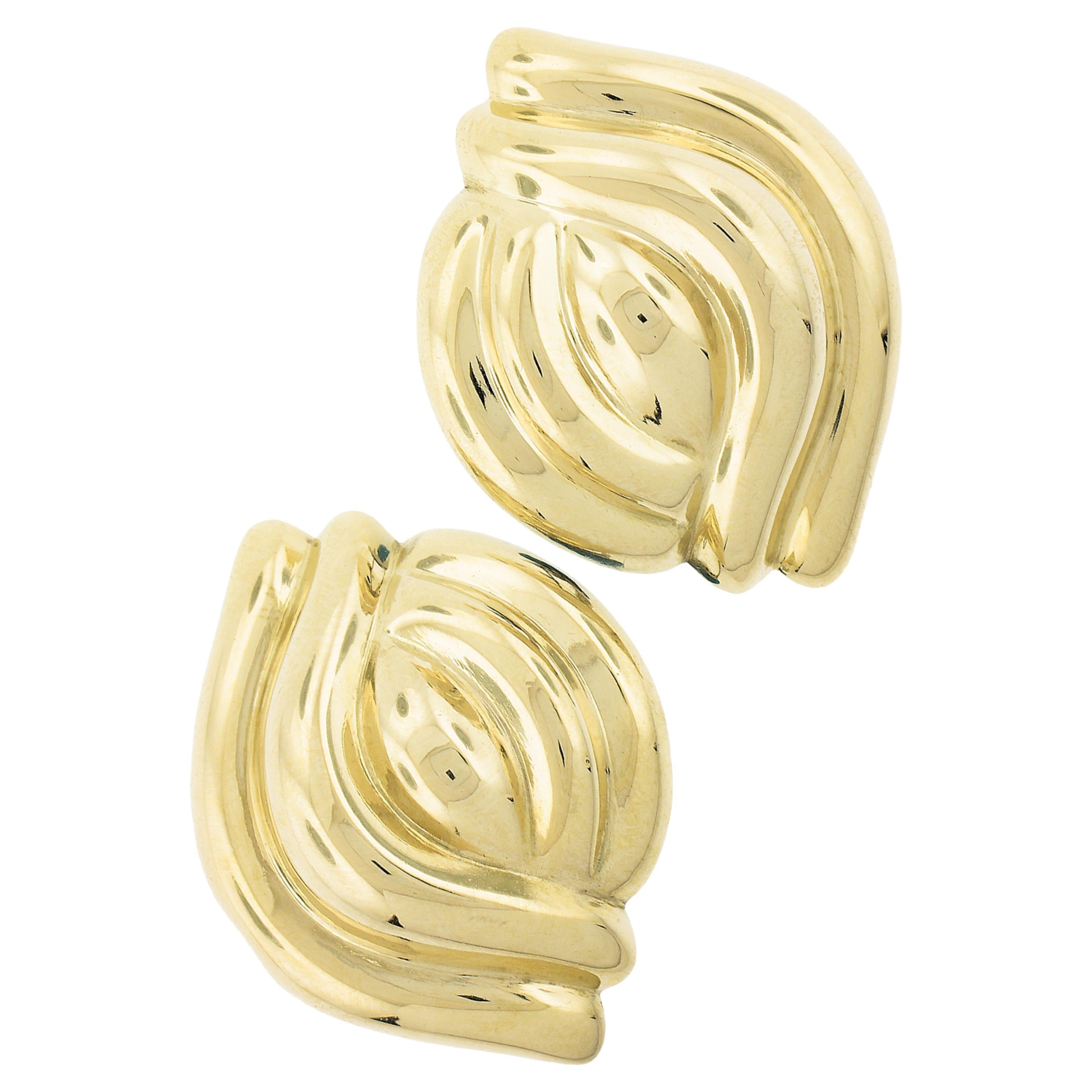 Tiffany & Co. 18K TT Gold Puffed Polished Finish Puffed Design Omega Earrings For Sale
