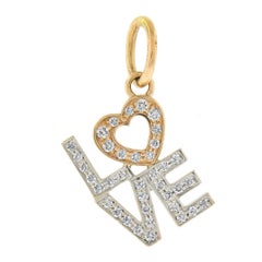 Tiffany & Co. 18k Two Tone Gold 0.12ctw Pave Diamond "Love" Charm Pendant