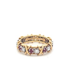 Tiffany & Co 18K Two Tone Gold Band Ring with 0.57ct Diamonds 0.65ct Ruby Size 9