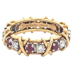 Tiffany & Co 18K Two Tone Gold Band Ring with 0.57ct Diamonds 0.65ct Ruby Size 9