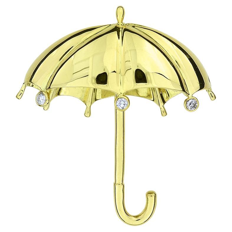 Tiffany & Co. 18K Umbrella with Diamond Raindrops Brooch