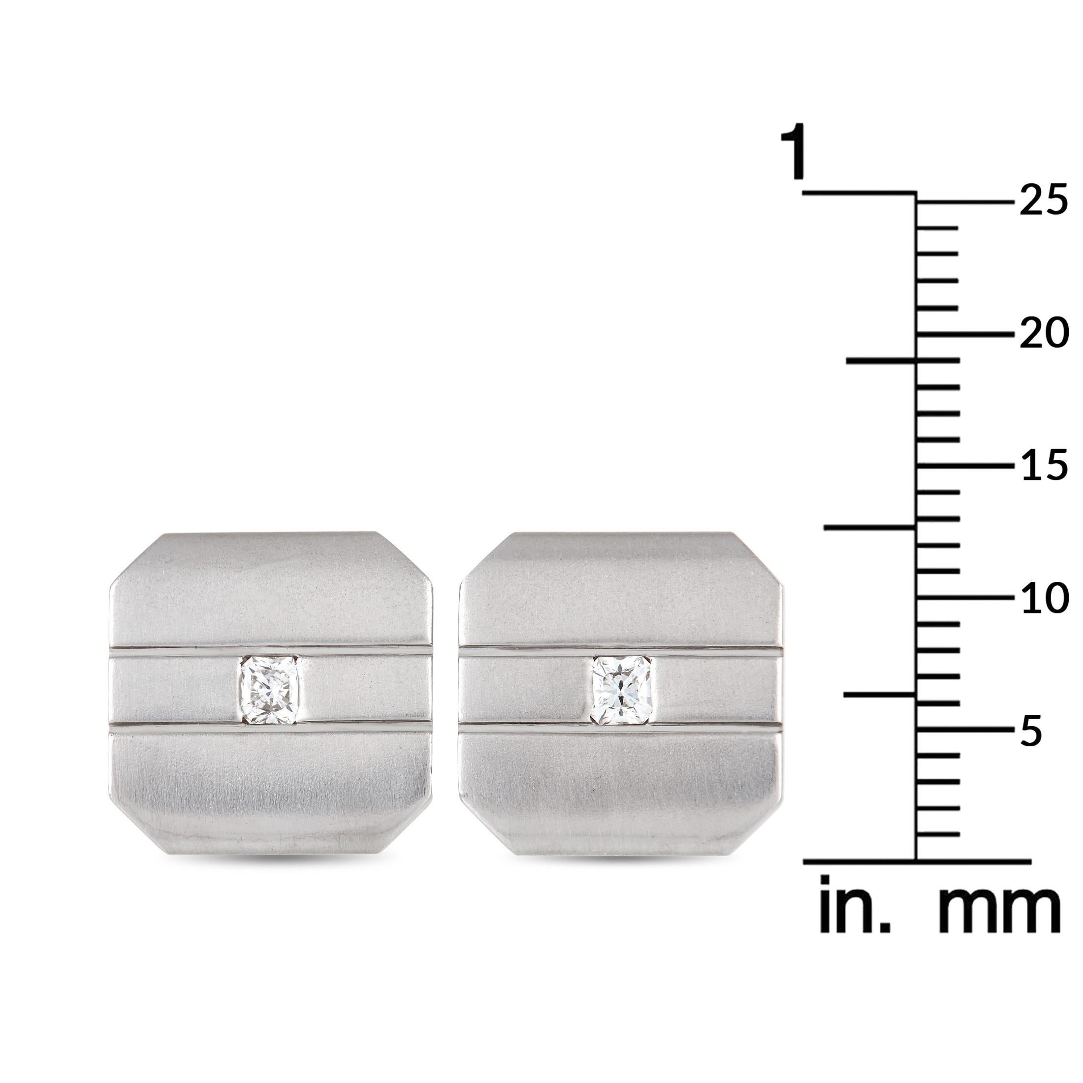 Tiffany & Co. 18K White Gold 0.20 ct Diamond Cufflinks In Excellent Condition In Southampton, PA