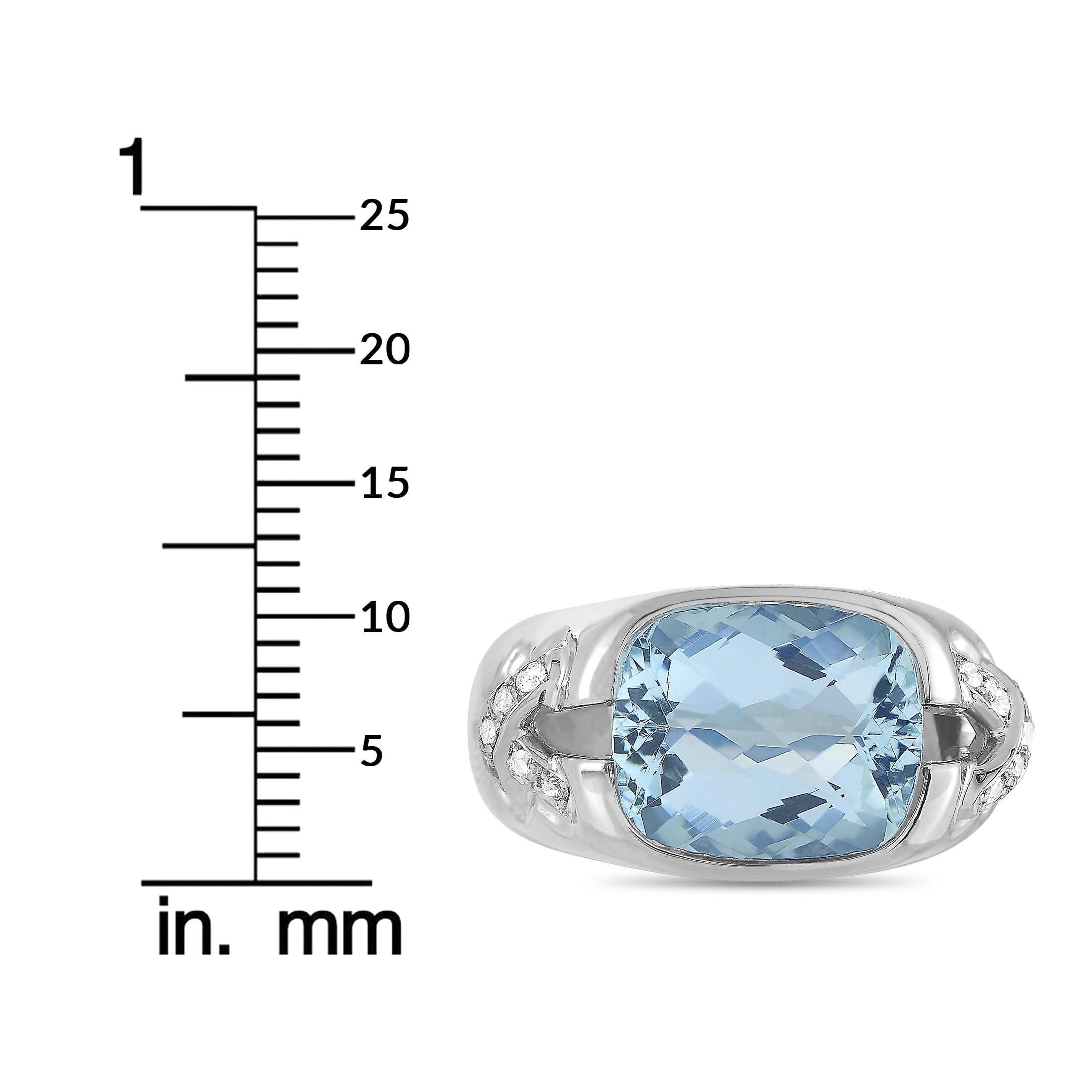 Tiffany & Co. 18 Karat White Gold 0.25 Carat Diamond and Aquamarine Ring 1