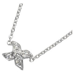 TIFFANY & Co. 18K White Gold .05ct Diamond Cross Stitch Pendant Necklace