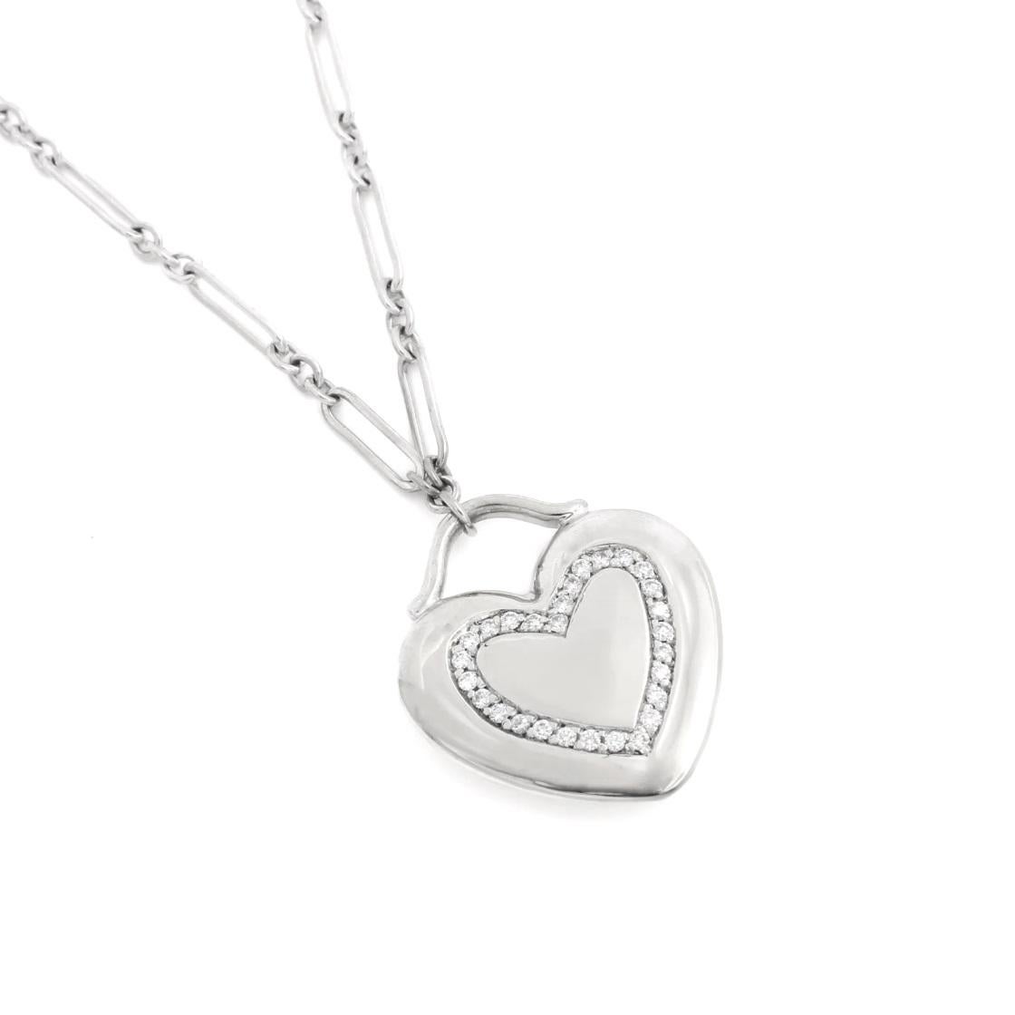 Women's TIFFANY & Co. 18K White Gold .17ct Diamond Heart Pendant Necklace For Sale