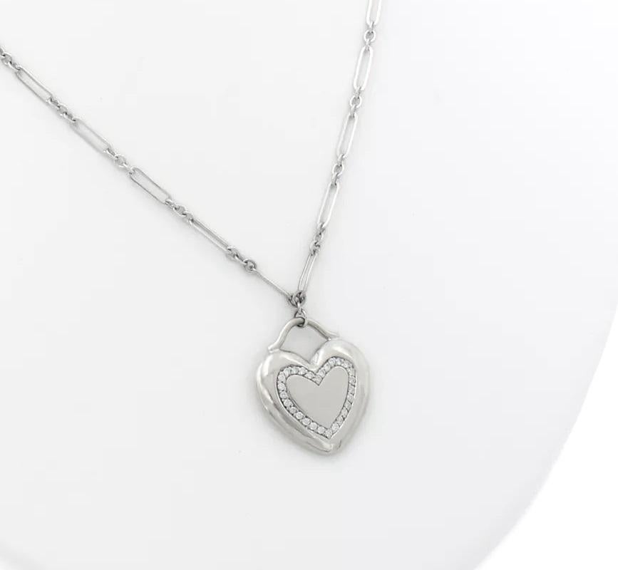 TIFFANY & Co. 18K White Gold .17ct Diamond Heart Pendant Necklace For Sale 1