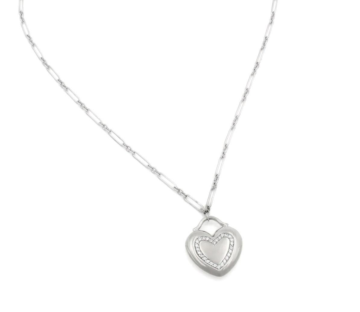 TIFFANY & Co. 18K White Gold .17ct Diamond Heart Pendant Necklace For Sale 2