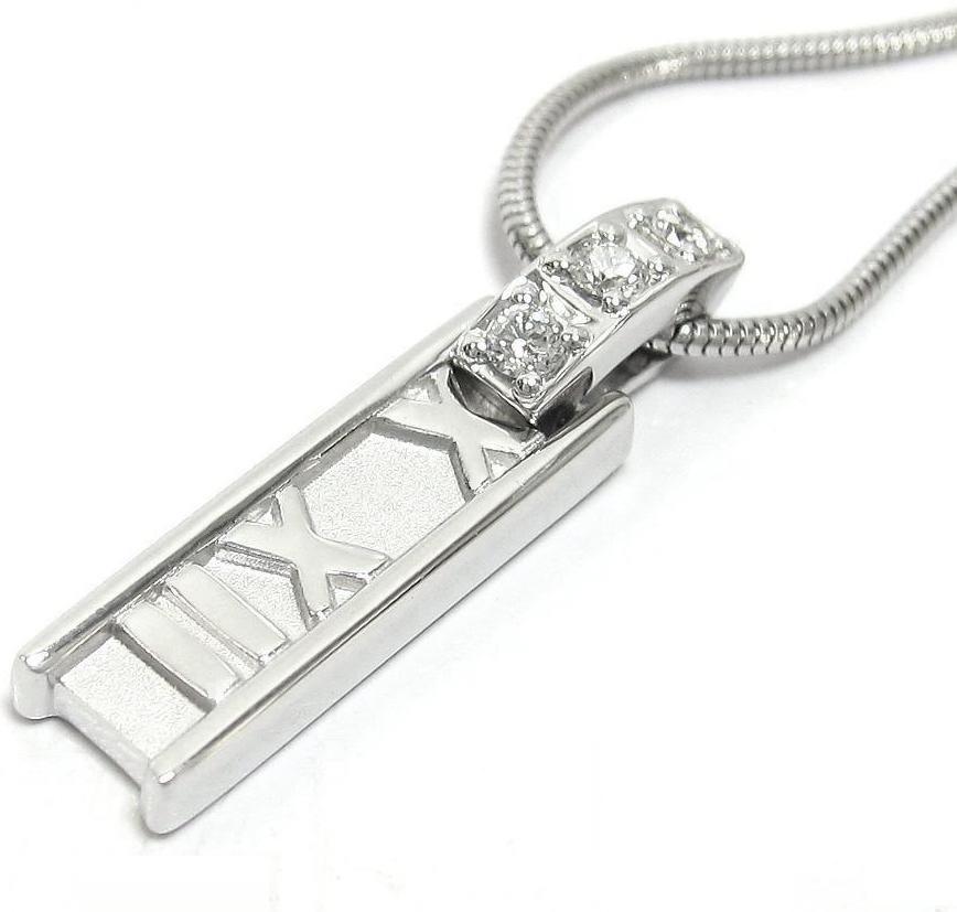 TIFFANY & Co. 18K White Gold 3 Diamond Atlas Bar Pendant Necklace 

Metal: 18K White Gold 
Chain: 16