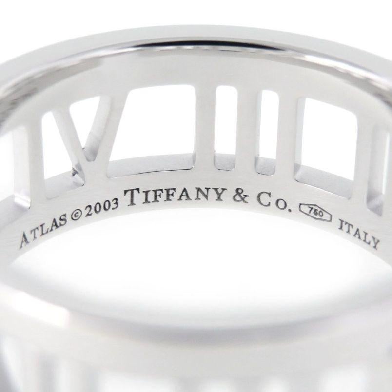 Tiffany & Co. 18k White Gold 3 Diamond Atlas Open Ring 9 In Excellent Condition In Los Angeles, CA