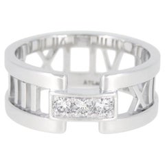 Tiffany & Co. 18k White Gold 3 Diamond Atlas Open Ring 9