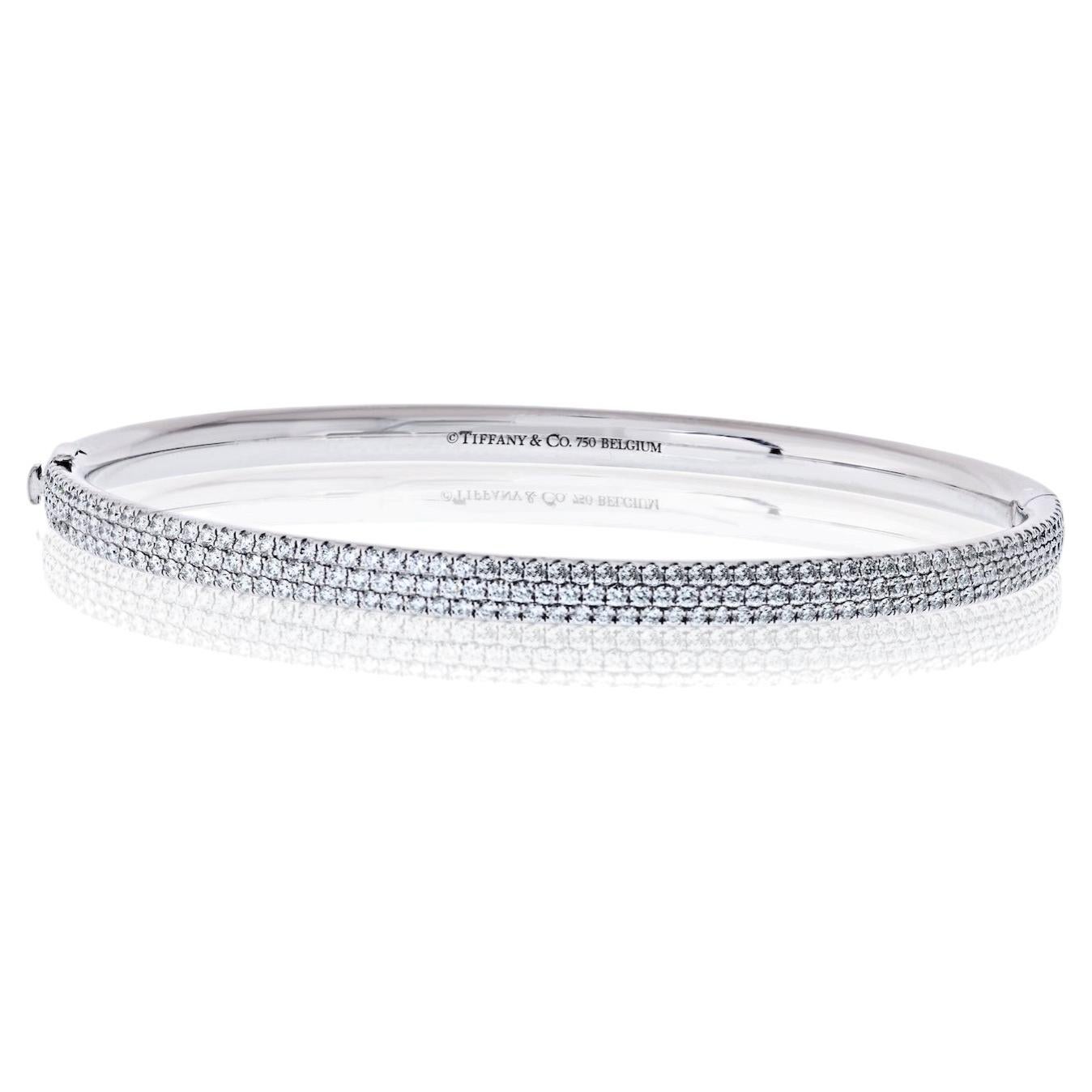 Tiffany & Co. 18K White Gold 3.00cttw Pave Diamond "Metro Collection" Bracelet For Sale