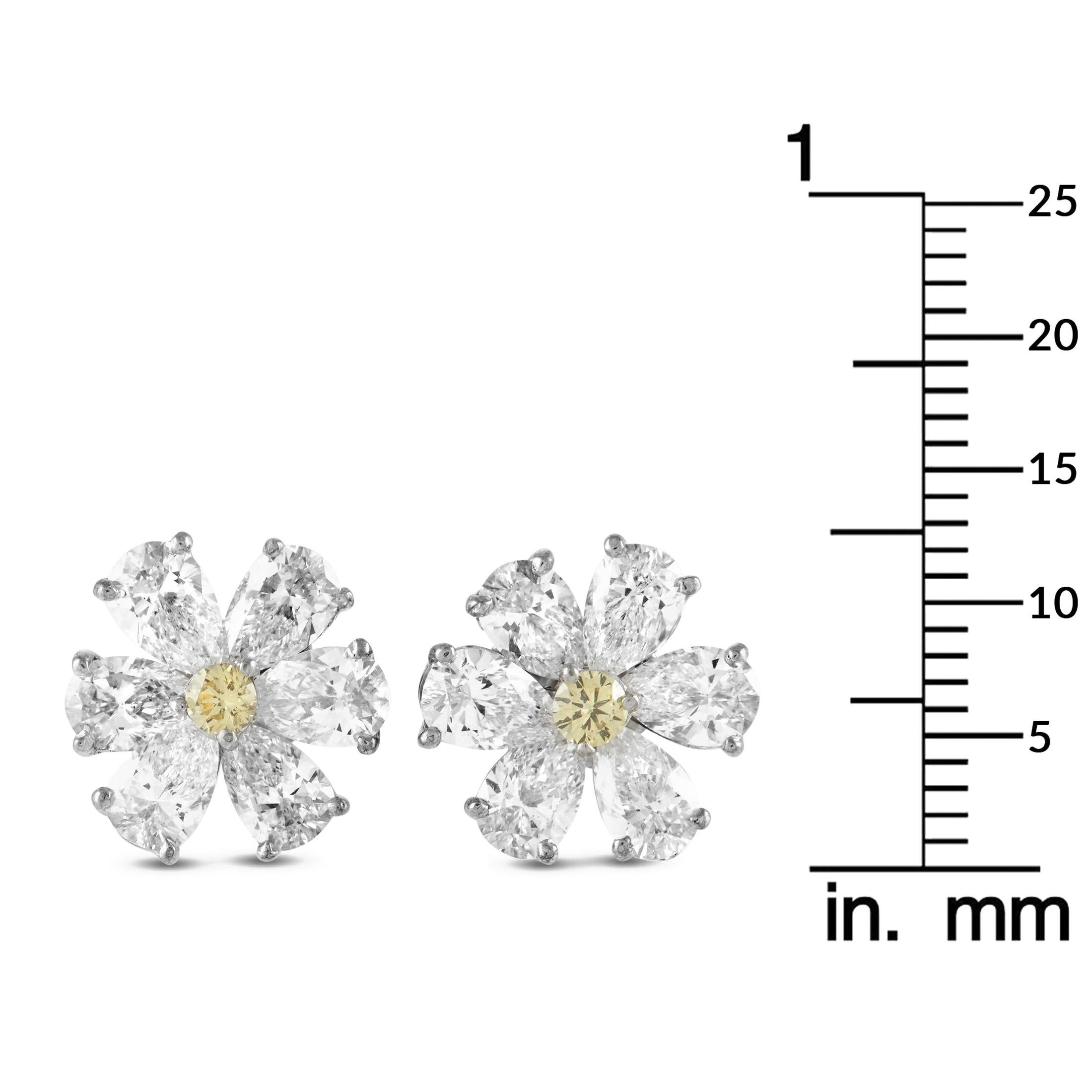 Round Cut Tiffany & Co. 18K White Gold 4.35 Ct Diamond Flower Earrings