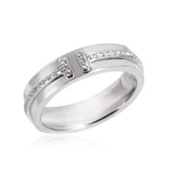 TIFFANY & Co. 18K White Gold 4.5mm Wide Diamond T Ring 5