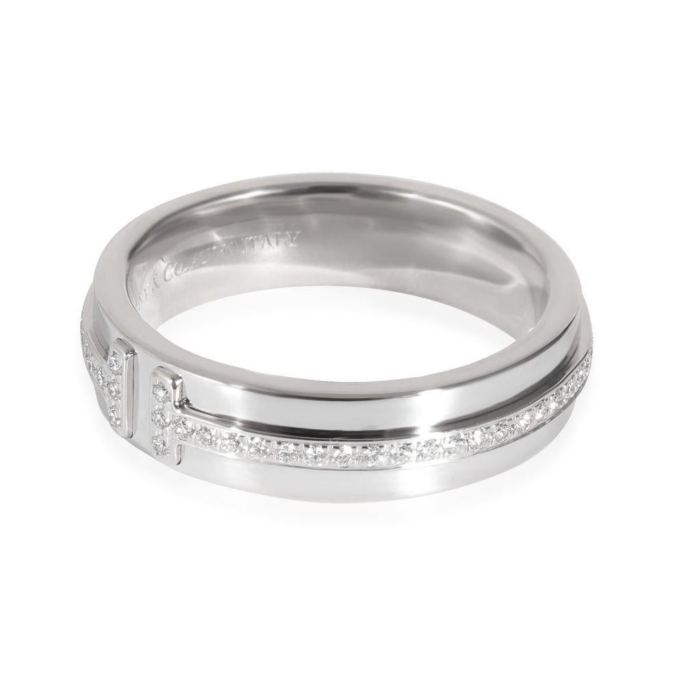 TIFFANY & Co. 18K Weißgold 4.5mm breiter Diamant T Ring 5 (Rundschliff) im Angebot