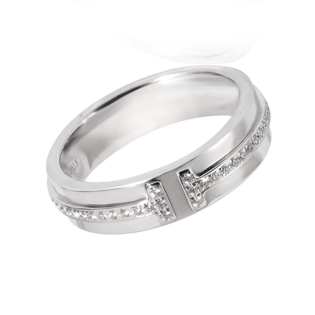 TIFFANY & Co. 18K Weißgold 4.5mm breiter Diamant T Ring 5 im Angebot 1