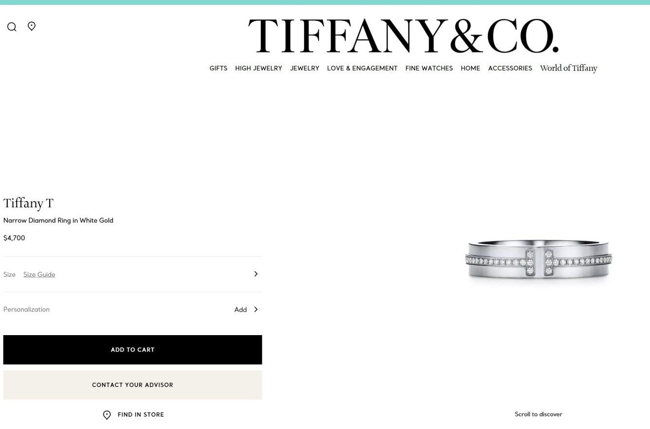 TIFFANY & Co. Anello a T con diamante largo 4,5 mm in oro bianco 18 carati 5 in vendita 3
