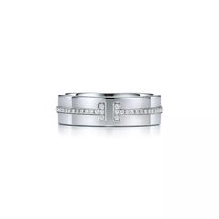 TIFFANY & Co. 18K White Gold 5.5mm Wide Diamond T Ring 10.5