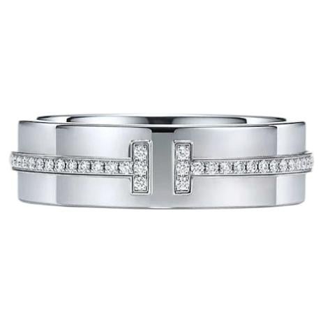 TIFFANY & Co. 18K Weißgold 5,5 mm breiter Diamant-T-Ring 10,5
