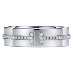 TIFFANY & Co. 18K White Gold 5.5mm Wide Diamond T Ring 10.5