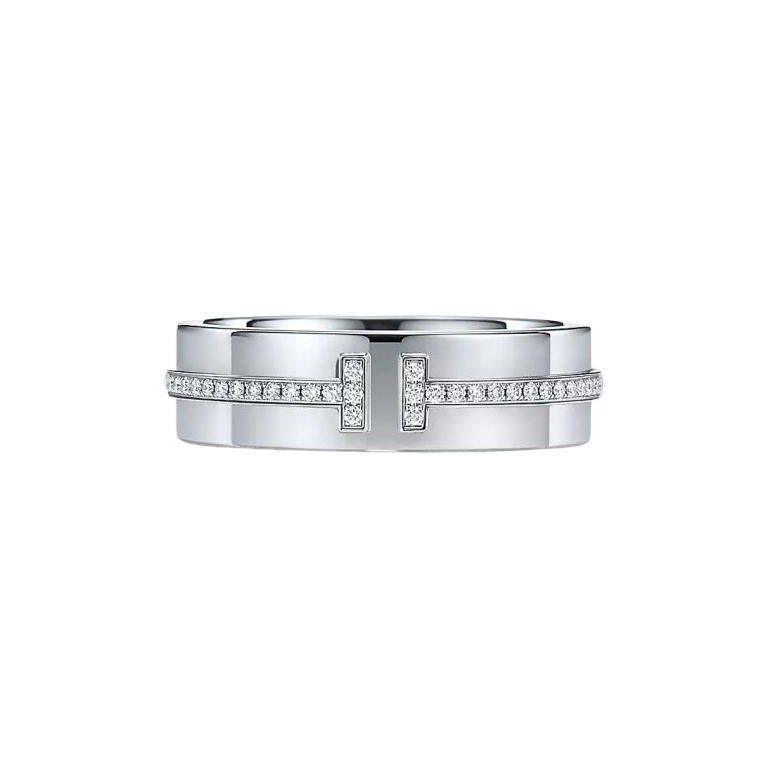 TIFFANY & Co. Anello a T con diamante largo 5,5 mm in oro bianco 18 carati 6