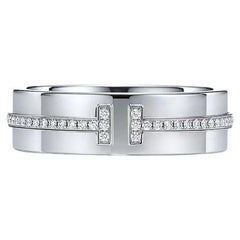 TIFFANY & Co. 18K White Golding & Co. 5.5mm Wide Diamond T Ring 9 New