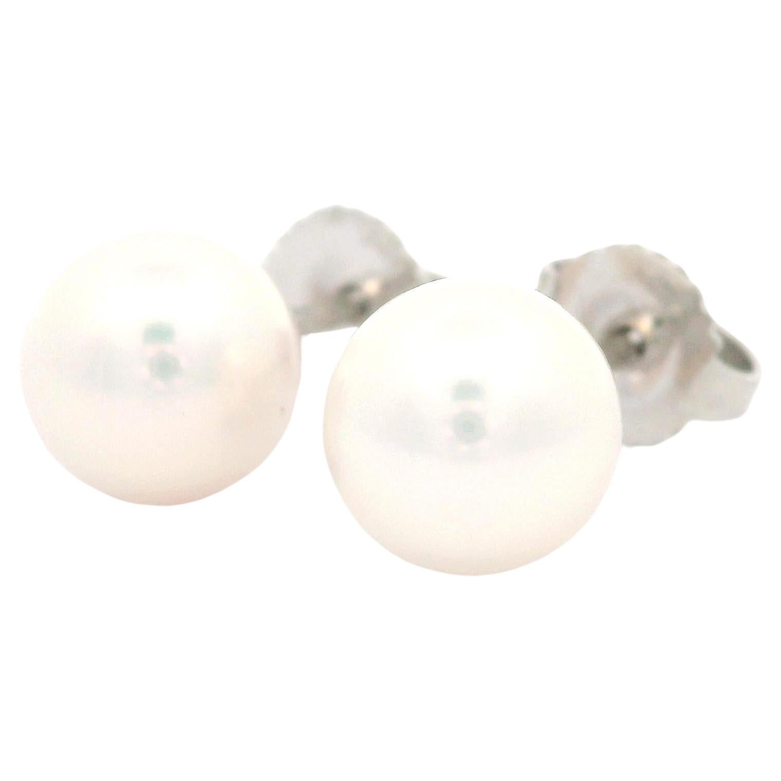 Tiffany & Co. 18k White Gold 7.4mm Pearl Classic Stud Earrings w/ Original Pouch