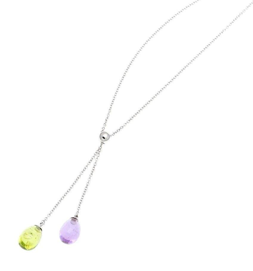 TIFFANY & Co. 18K White Gold Amethyst Peridot Rainbow Drop Pendant Necklace In Good Condition For Sale In Los Angeles, CA