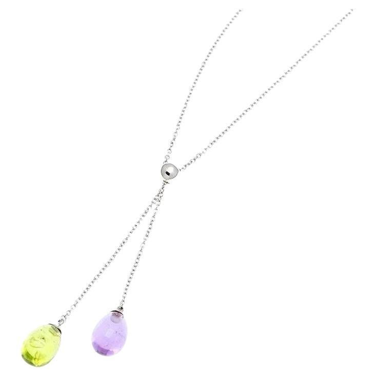 TIFFANY & Co. 18K White Gold Amethyst Peridot Rainbow Drop Pendant Necklace