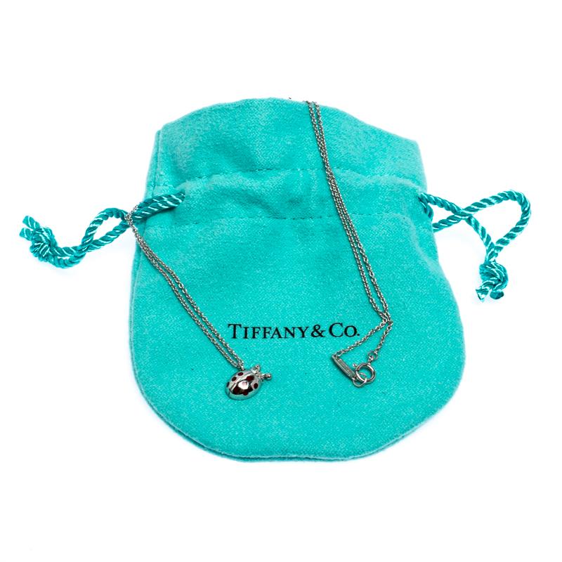Uncut Tiffany & Co. 18K White Gold and Diamond Set Ladybug Pedant Chain Necklace
