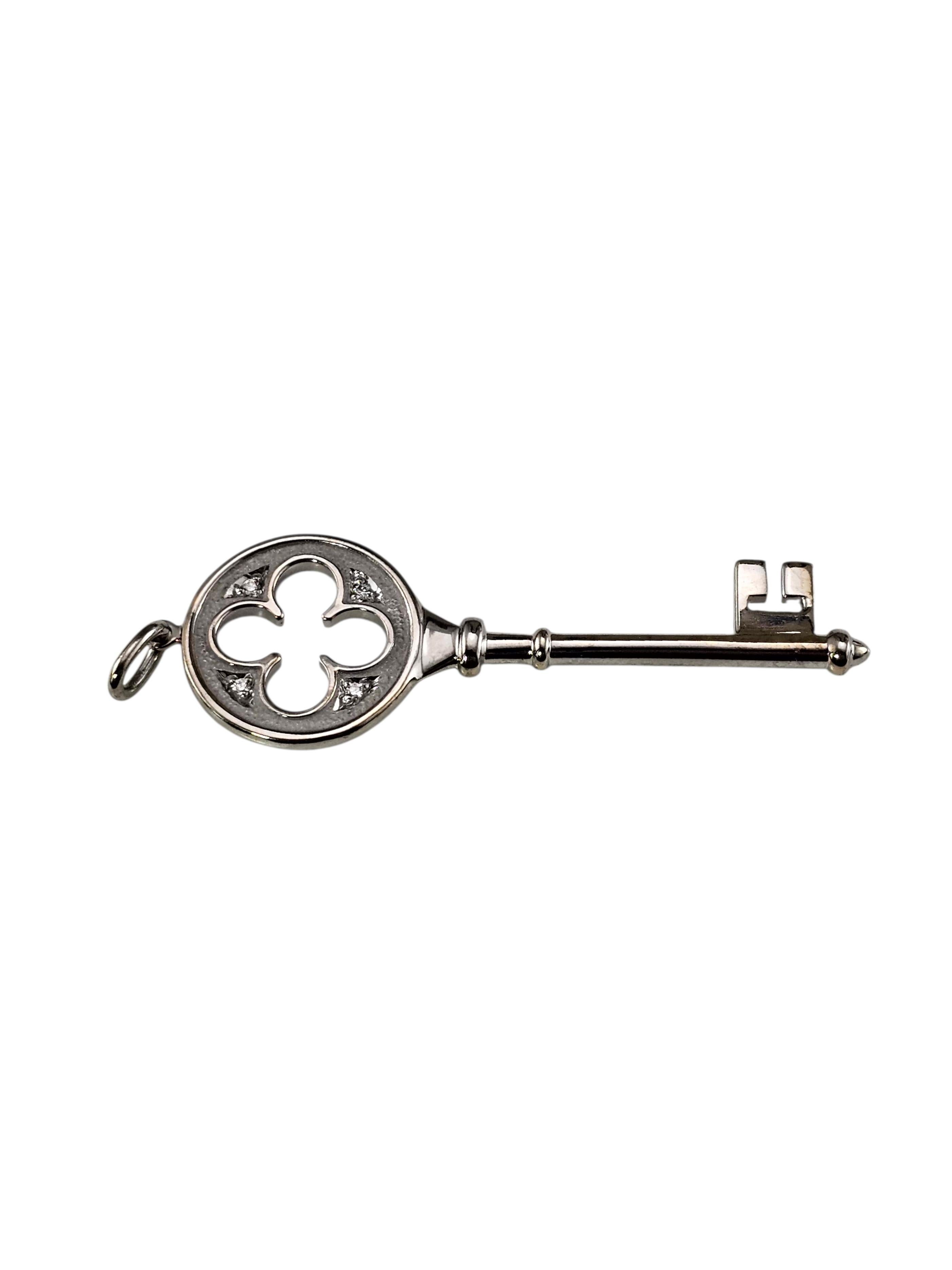 Tiffany and Co. 18K White Gold and Diamond Trefoil Clover Key Pendant ...