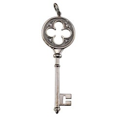 Tiffany & Co. 18K White Gold and Diamond Trefoil Clover Key Pendant #24500