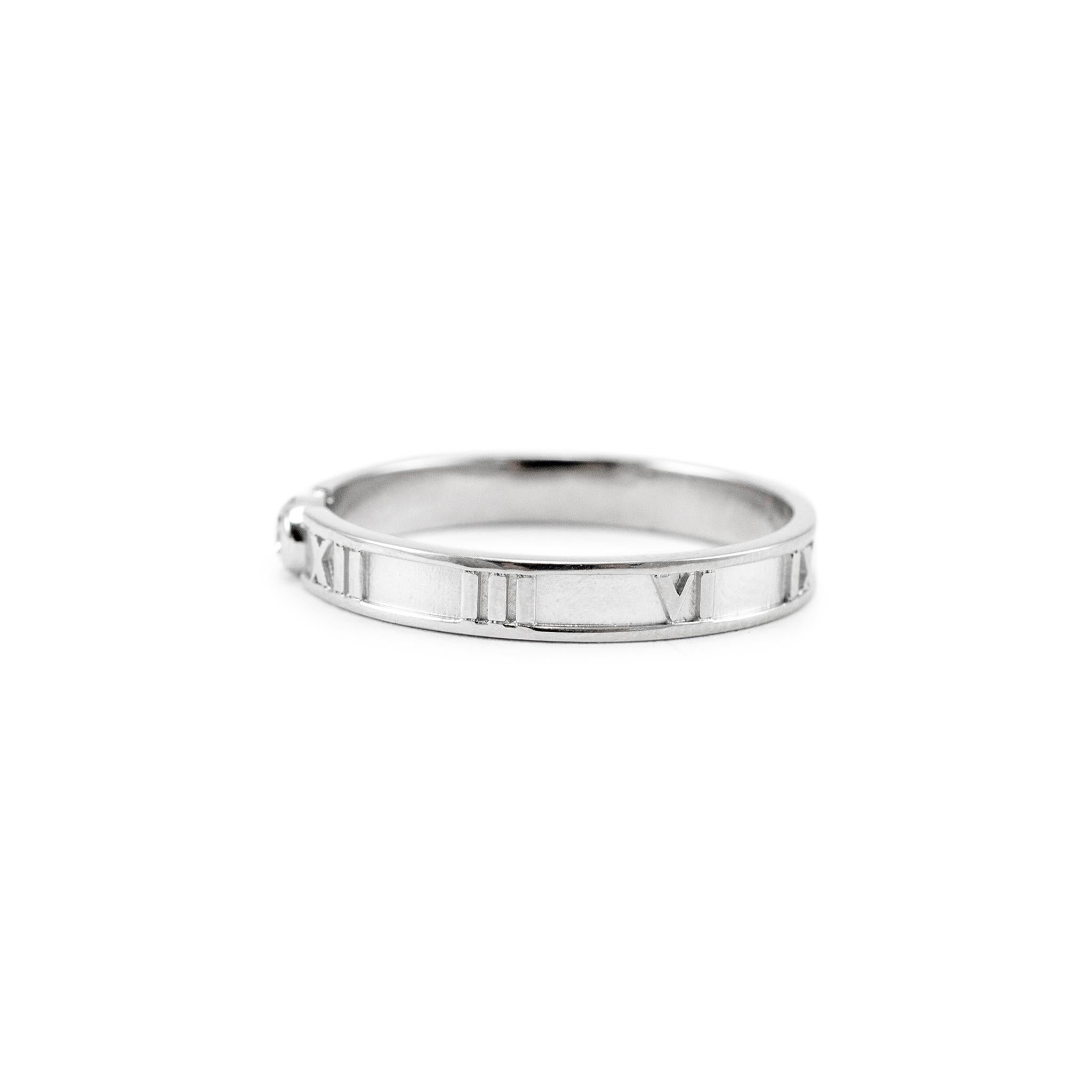 Round Cut Tiffany & Co. 18K White Gold Atlas Diamond Band Ring For Sale