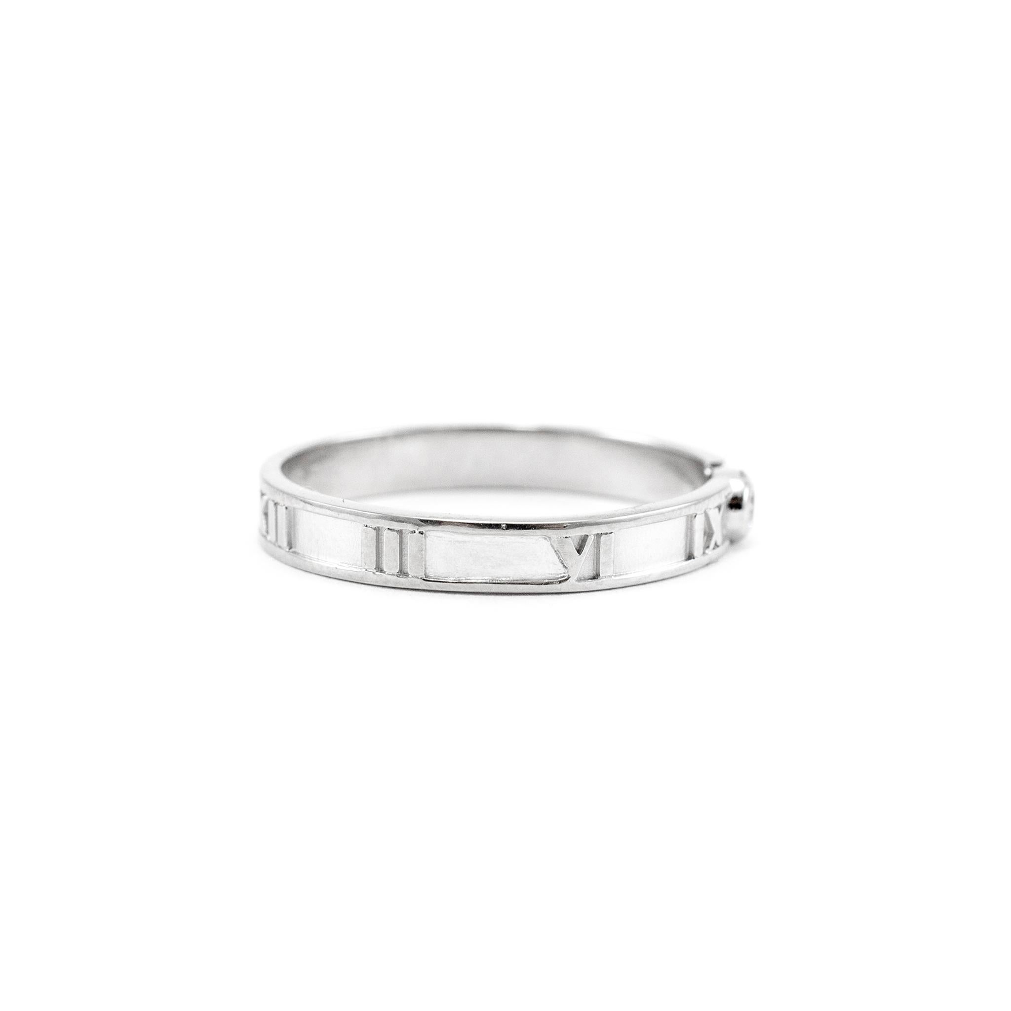 Tiffany & Co. 18K White Gold Atlas Diamond Band Ring In Excellent Condition For Sale In Houston, TX