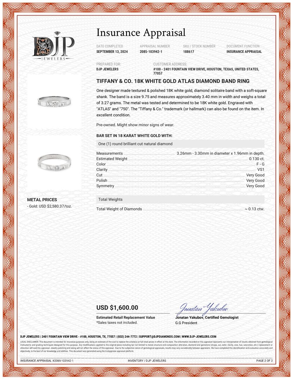 Tiffany & Co. 18K White Gold Atlas Diamond Band Ring For Sale 3