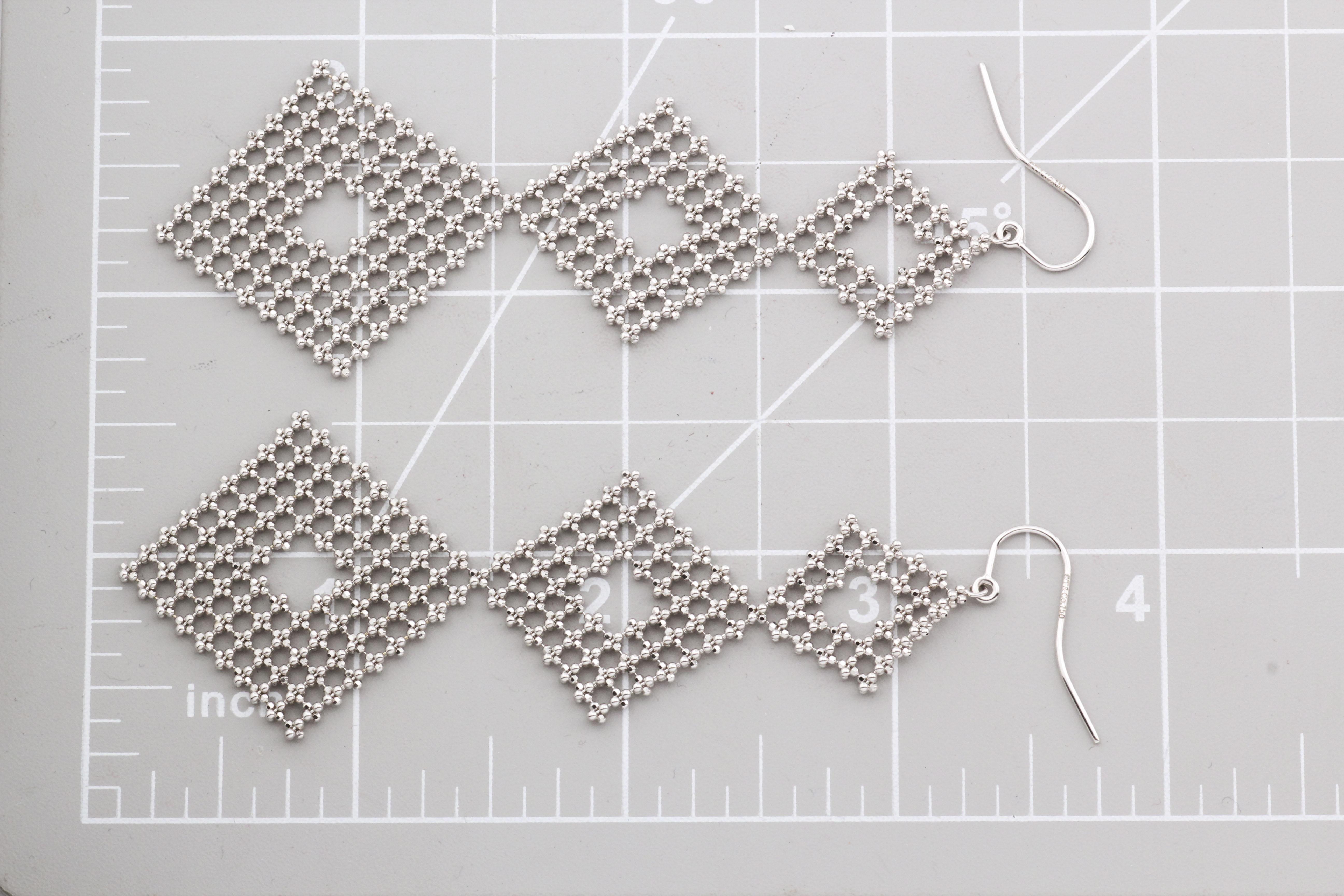 Tiffany & Co. 18K White Gold Bead Mesh Long Drop Earrings 2