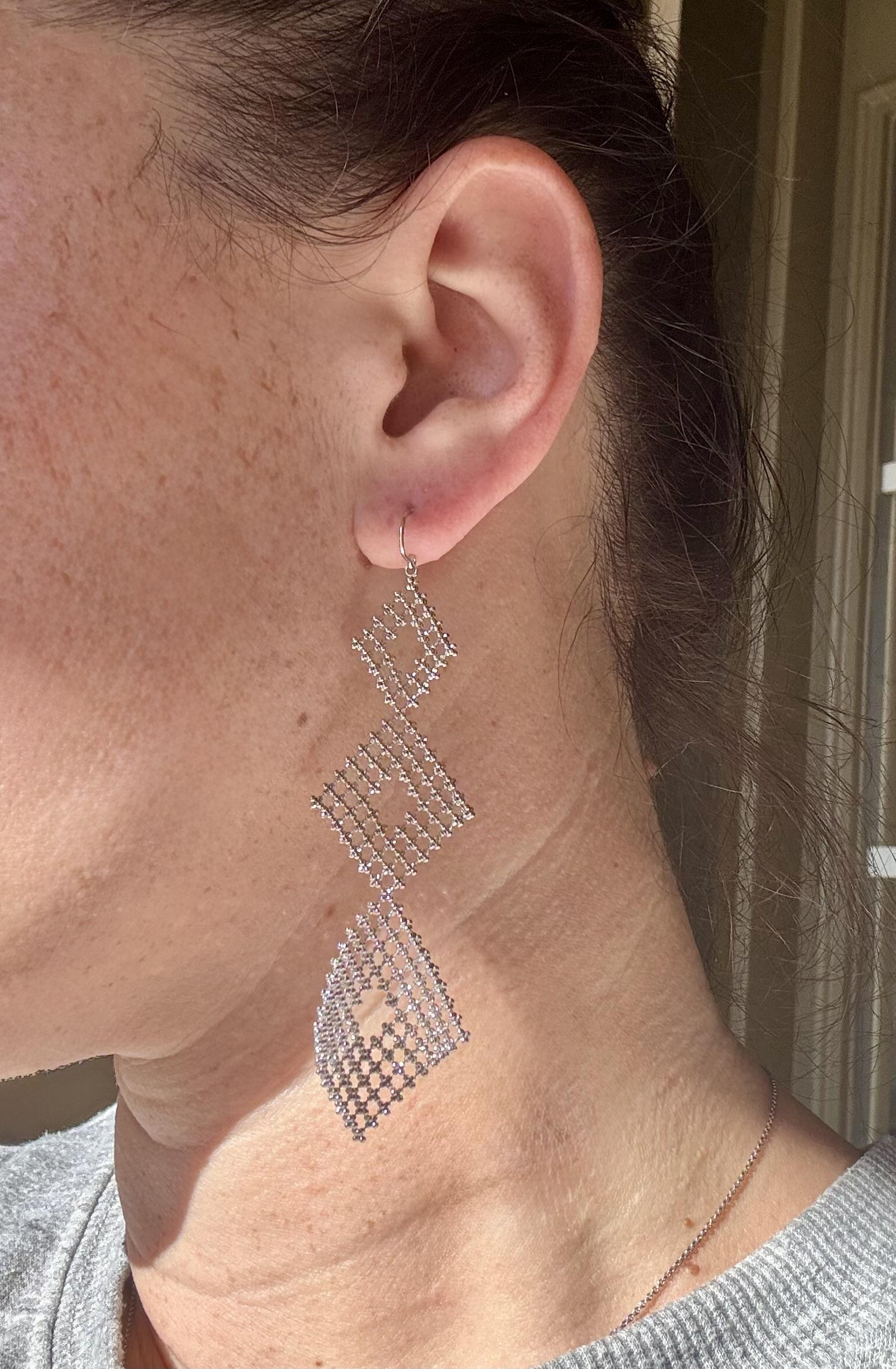 Tiffany & Co. 18K White Gold Bead Mesh Long Drop Earrings 3