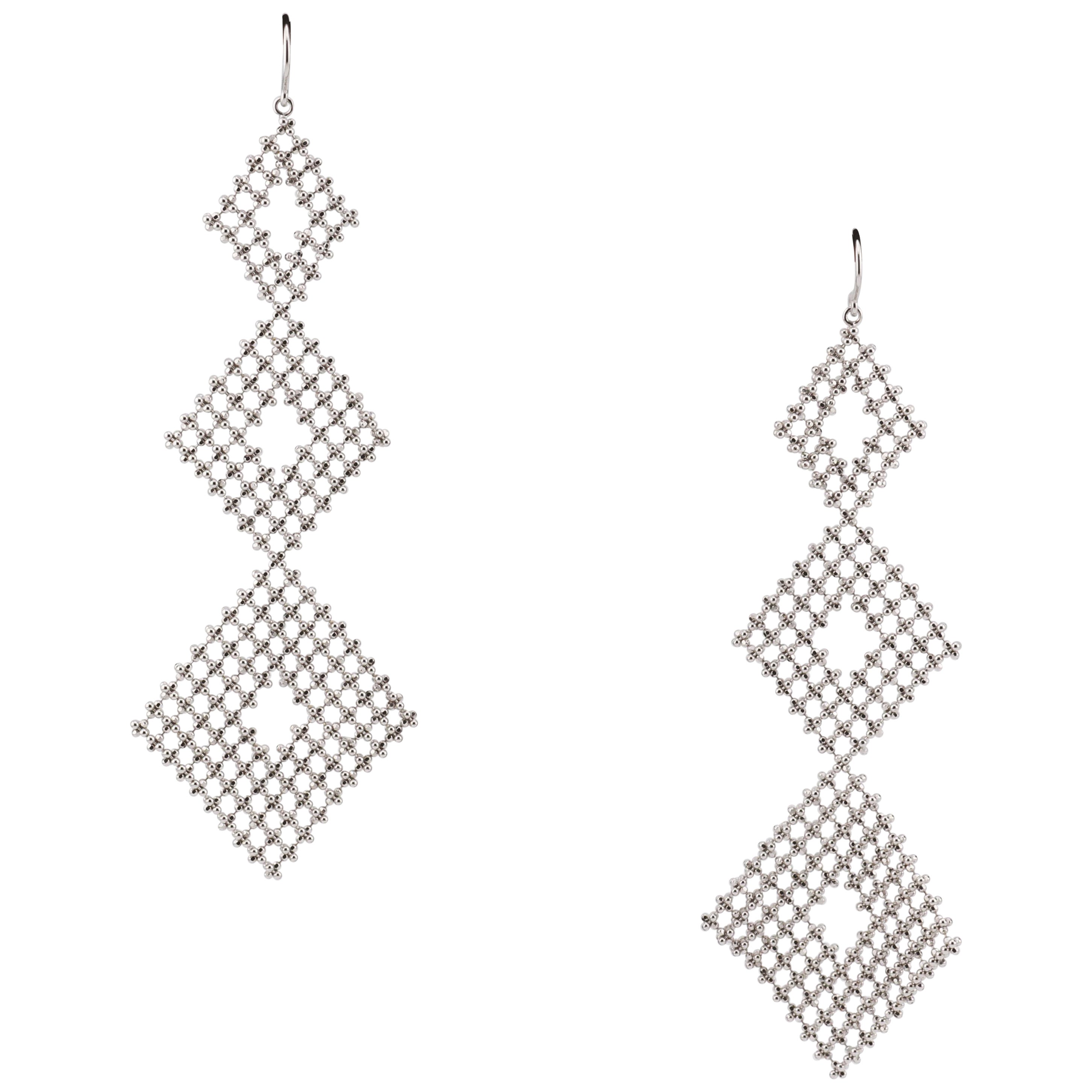 Tiffany 
Co. 18K White Gold Bead Mesh Long Drop Earrings