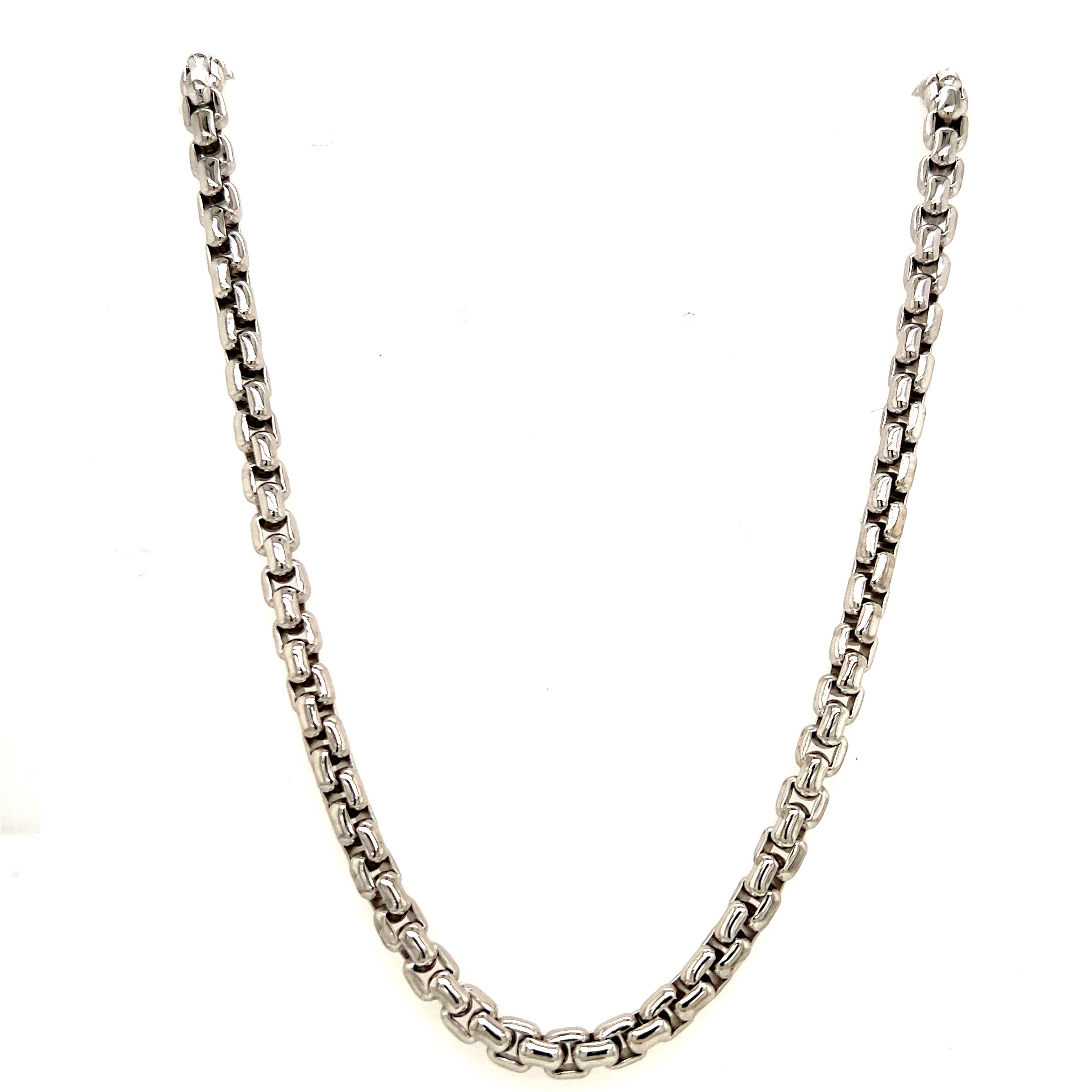 Great every day necklace from famed jewelry house Tiffany & Co. The necklace is crafted in solid 18k white gold and is a box link design. The necklace measures 20