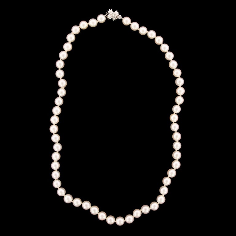 Tiffany and Co. 18 Karat White Gold Cultured Pearl Necklace For Sale at ...
